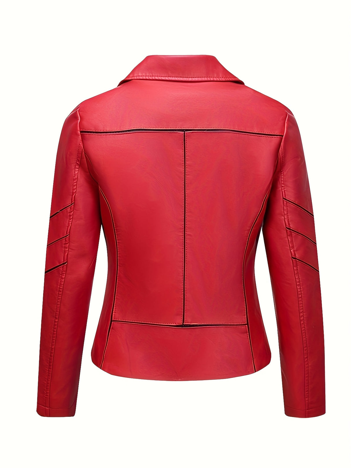 Women’s Slim Fit Zip-Up Leather Jacket – Striped Office Casual Coat