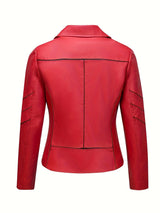 Women’s Slim Fit Zip-Up Leather Jacket – Striped Office Casual Coat