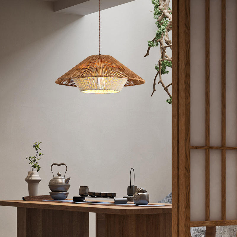 Wicker Japanese Pendant Light Fixture for Bohemian Home Decor & Dining Room Lighting