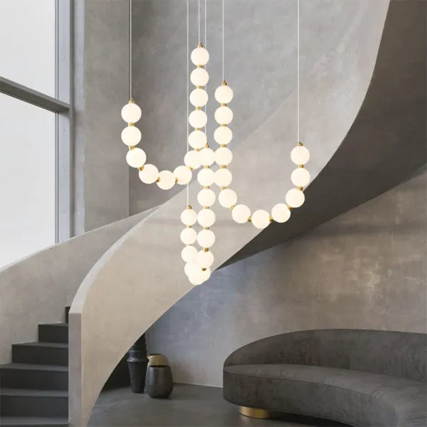 LED White Necklace Chandelier - Modern Pendant Light Fixture for Dining Room & Living Space