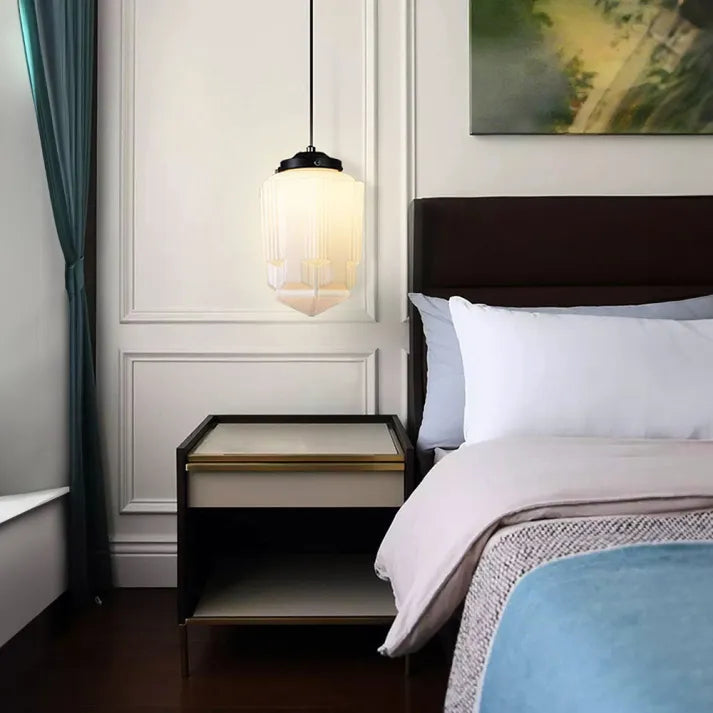 Geometric Milk Glass Pendant Light Fixture - Vintage White Design for Kitchen & Dining Room Lighting