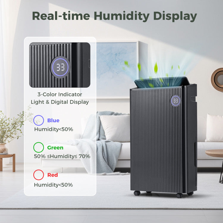 57 Pint Dehumidifier for Basement, 4500 Sq.Ft Dehumidifier with Auto Drain Hose & Wheels, 3-Color Indicator, Dry Clothes Mode, 24H Timer