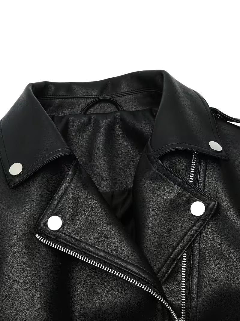 Women’s Biker Jacket – Chic Motorcycle Zip-Up Coat