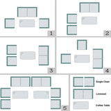 4 Pcs Rattan Wicker Patio Conversation Sets with Loveseat, Single Sofas, Coffe Table, Outdoor Bistro Set