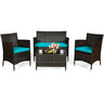 4 Pcs Rattan Wicker Patio Conversation Sets with Loveseat, Single Sofas, Coffe Table, Outdoor Bistro Set