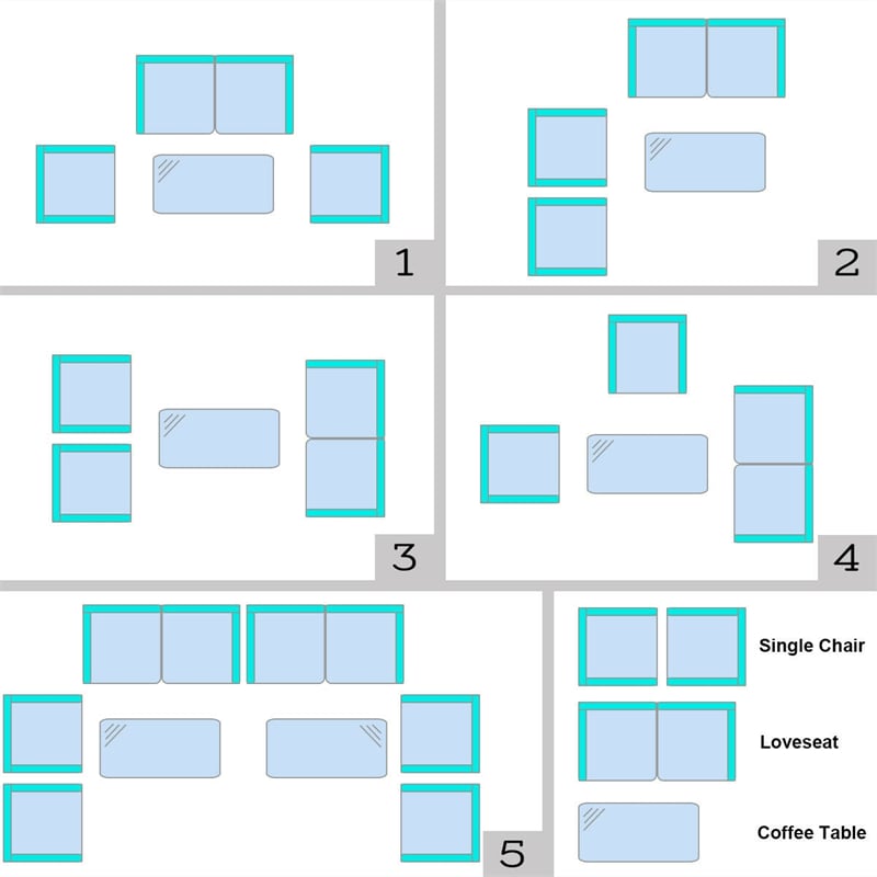 4 Pcs Rattan Wicker Patio Conversation Sets with Loveseat, Single Sofas, Coffe Table, Outdoor Bistro Set