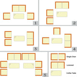 4 Pcs Rattan Wicker Patio Conversation Sets with Loveseat, Single Sofas, Coffe Table, Outdoor Bistro Set