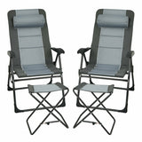 2-Pack Patio Folding Dining Chairs with Ottoman, Headrest, Mesh Bag, 7-Position Outdoor Portable Recliner Lawn Lounge Chair