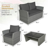 4 Pcs Rattan Patio Sectional Furniture Set with Storage Shelf Table, Cushioned Outdoor Wicker Conversation Sofa Set