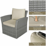 4 Pcs Rattan Patio Sectional Furniture Set with Storage Shelf Table, Cushioned Outdoor Wicker Conversation Sofa Set