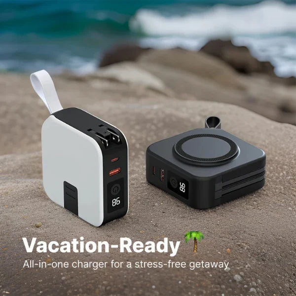 TravelBank | Portable 5-in-1 Wall Charger | Wireless Charging, Power Bank & Multi-Device Charging