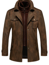 Men’s High-End Windproof Leather Jacket – Trench Style Outerwear for All Seasons