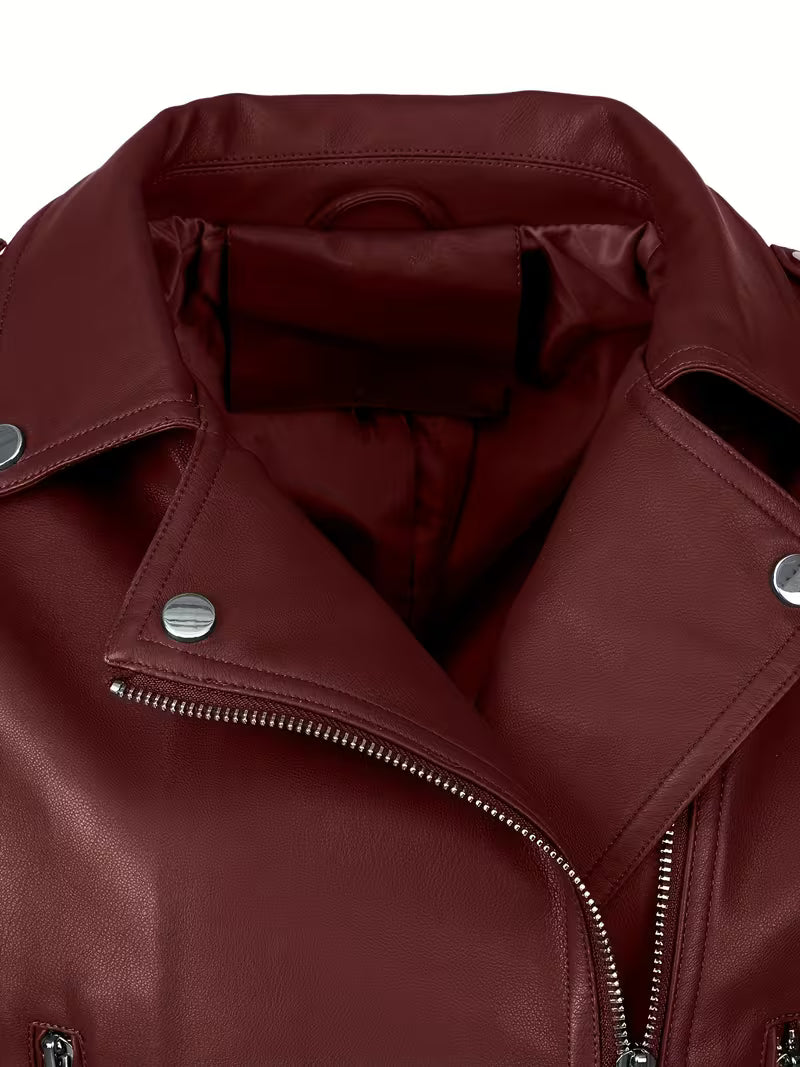 Women’s Biker Jacket – Chic Motorcycle Zip-Up Coat