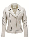 Women’s Slim Fit Zip-Up Leather Jacket – Striped Office Casual Coat
