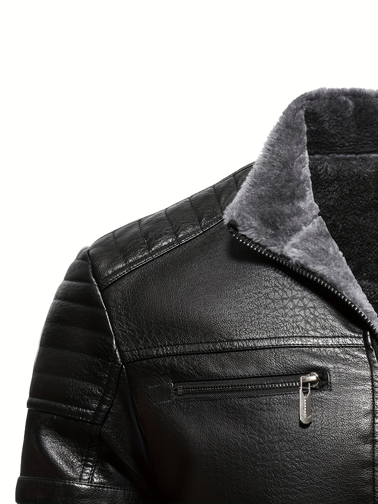 Men’s Winter Plush Motorcycle Jacket – Slim Fit, Full Zip, Warm & Stylish