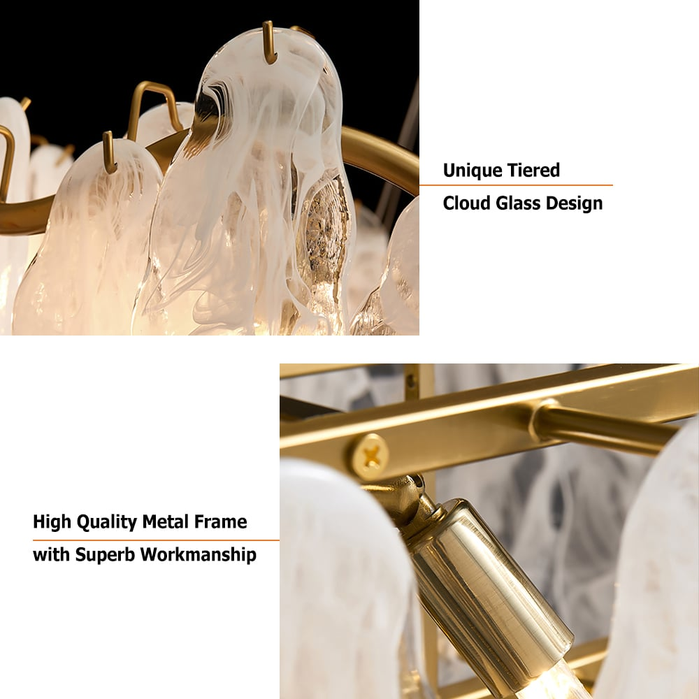 6-Light Tiered Cloud Glass Chandelier with Adjustable Cables for Dining Room & Entryway Lighting