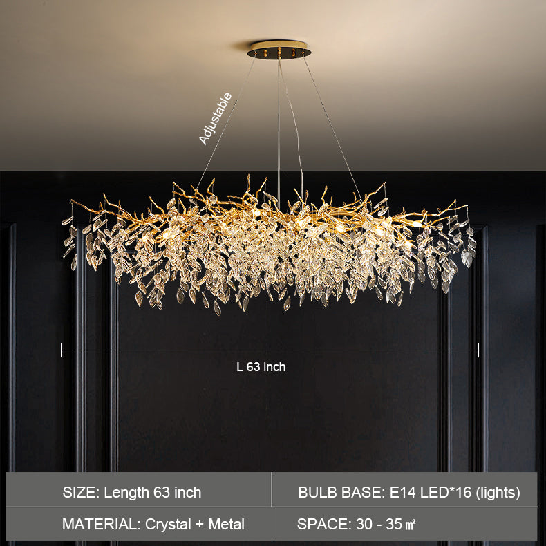 French Style Crystal Chandelier with Branch Design for Living Room & Dining Room Lighting