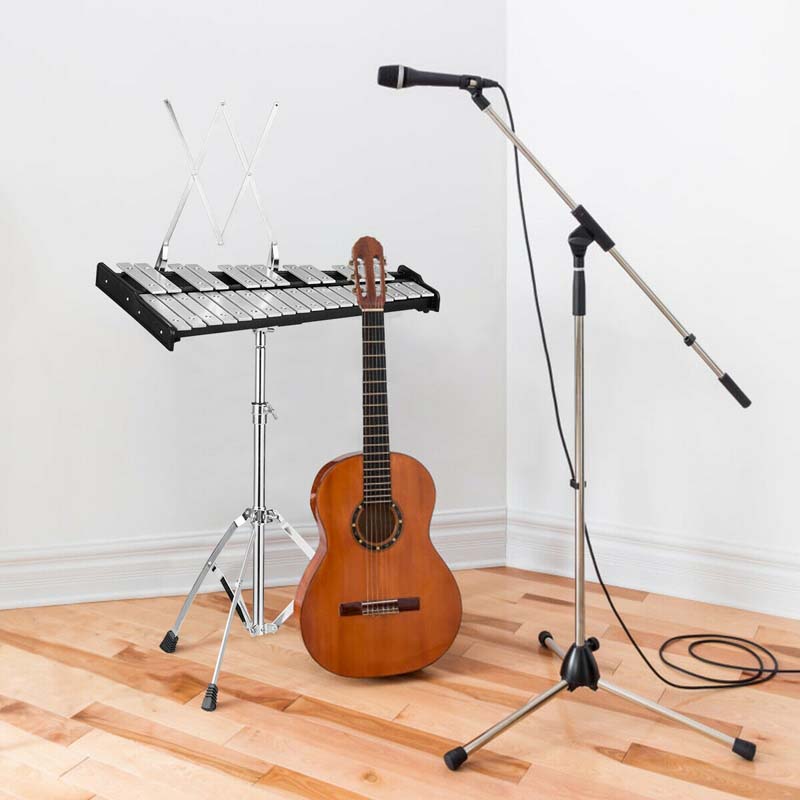 30 Notes Percussion Glockenspiel Bell Kit, Adjustable Height Xylophone with Practice Pad Mallets Sticks Stand Carrying Bag
