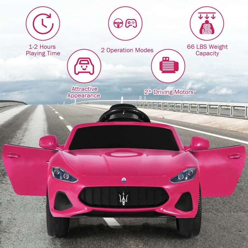 4-Wheel Licensed Maserati Kids Ride On Car, 12V Battery Powered Electric Toy Car with Parent Remote Control, Lights, Horn, Music