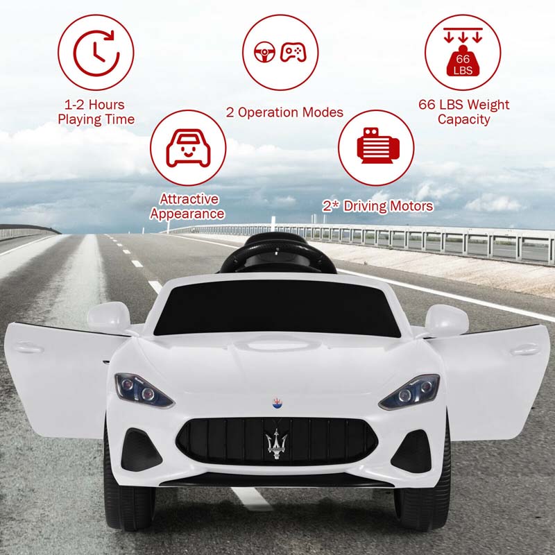 4-Wheel Licensed Maserati Kids Ride On Car, 12V Battery Powered Electric Toy Car with Parent Remote Control, Lights, Horn, Music