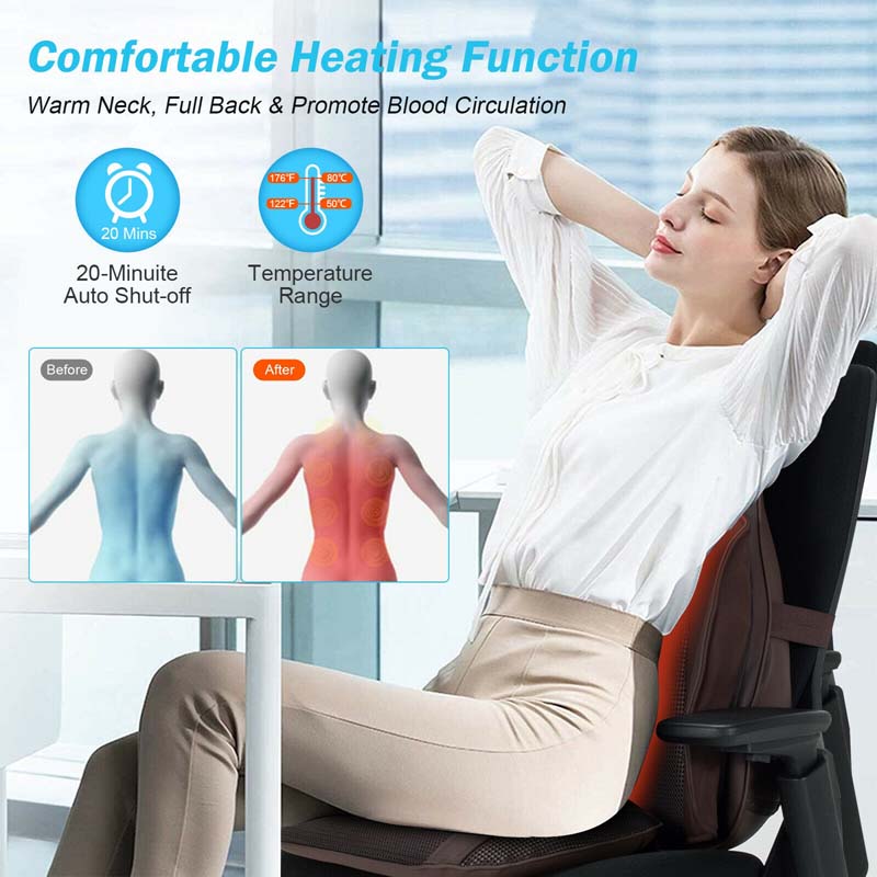 Electric Massage Chair Cushion Shiatsu Full Back Massager Neck Massage Pad with Heat, Car Seat Massager for Home Office