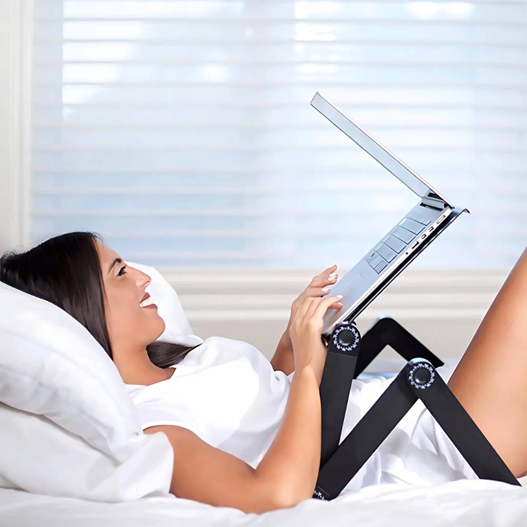 Adjustable Laptop Stand for Bed, Couch & Desk - Ergonomic Design with Cooling Function for Comfort and Productivity