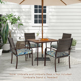5 Pieces Patio Dining Set, 4 Cushioned Rattan Armchairs & Square Table with Wood-Plastic Tabletop & Umbrella Hole