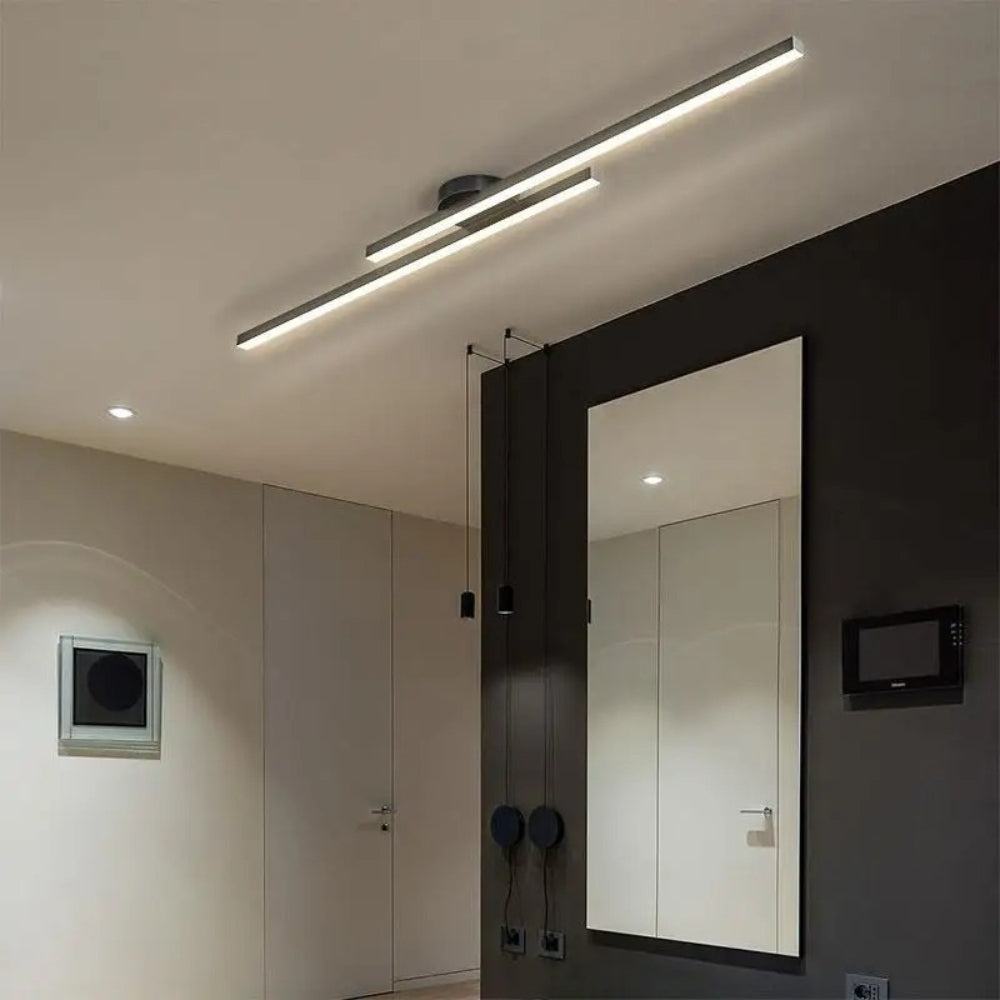 Minimalist Modern Hallway Lights – Long Strip Linear Ceiling Lamp, Close-to-Ceiling Chandelier, Remote Dimmable for Home Interiors