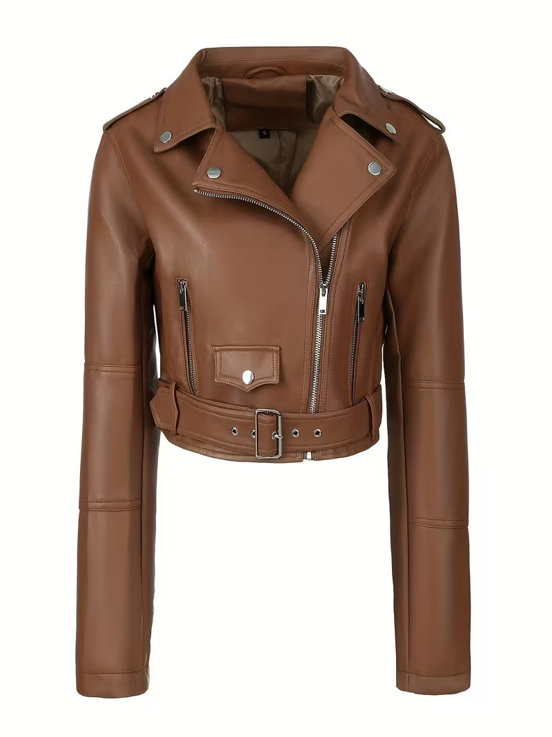 Women’s Biker Jacket – Chic Motorcycle Zip-Up Coat