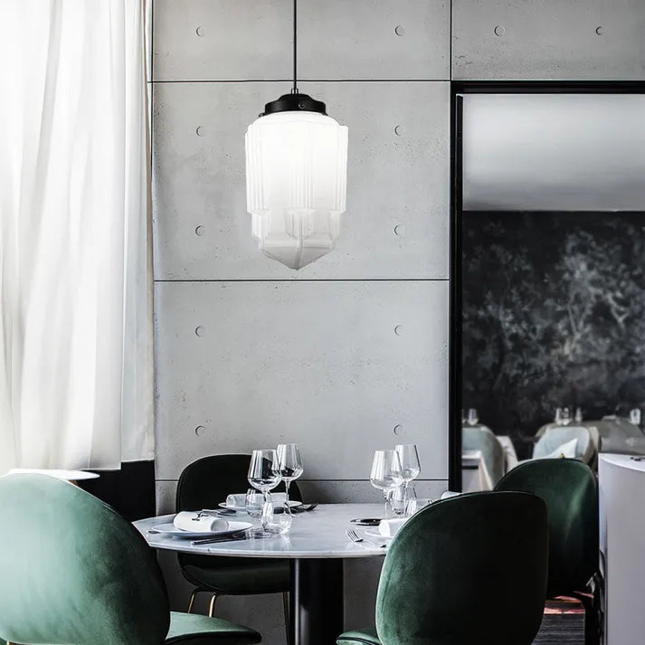 Geometric Milk Glass Pendant Light Fixture - Vintage White Design for Kitchen & Dining Room Lighting