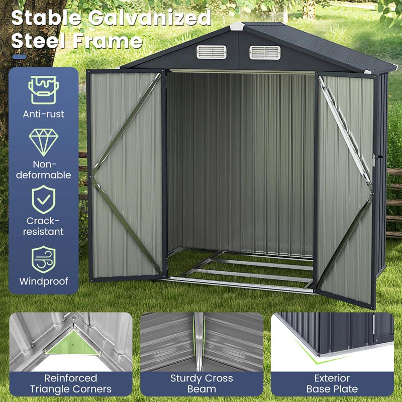 6.3 x 3.5 FT Metal Outdoor Storage Shed Garden Shed Tool Storage House with 4 Vents, Base Floor, Lockable Doors