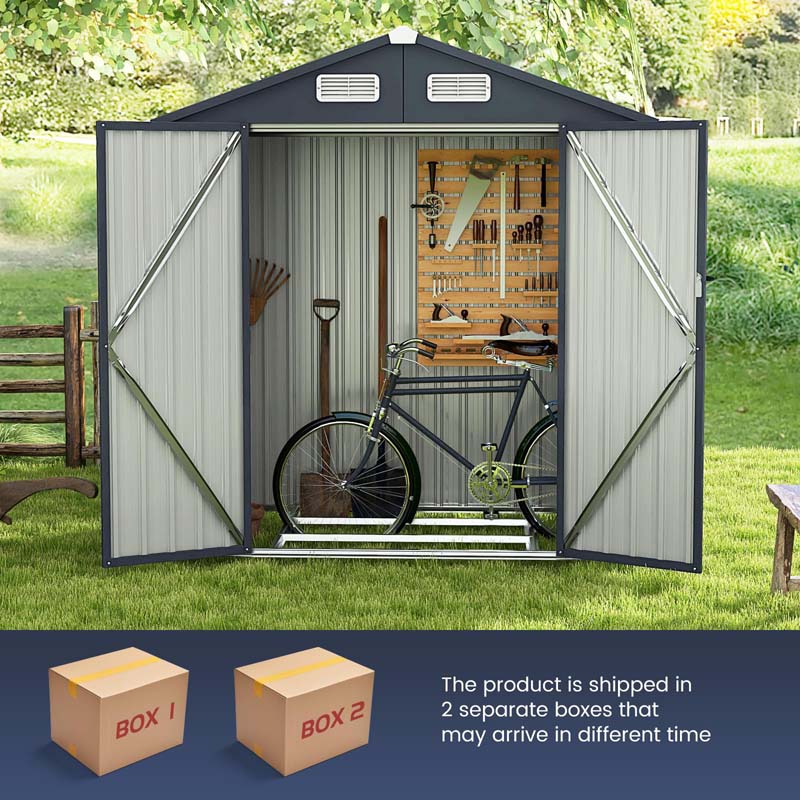 6.3 x 3.5 FT Metal Outdoor Storage Shed Garden Shed Tool Storage House with 4 Vents, Base Floor, Lockable Doors