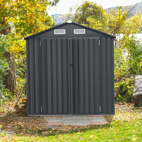 6.3 x 3.5 FT Metal Outdoor Storage Shed Garden Shed Tool Storage House with 4 Vents, Base Floor, Lockable Doors