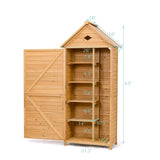 63" Wood Outdoor Storage Shed Lockable Garden Tools Storage Cabinet with 5 Shelves, Galvanized Sheet Roof