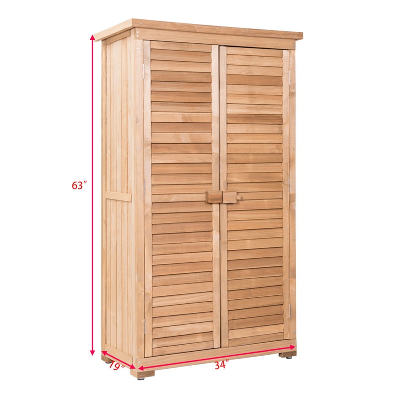 63" Wooden Outdoor Storage Shed, Garden Tool Cabinet Waterproof Portable Shed with Latch Detachable Shelves