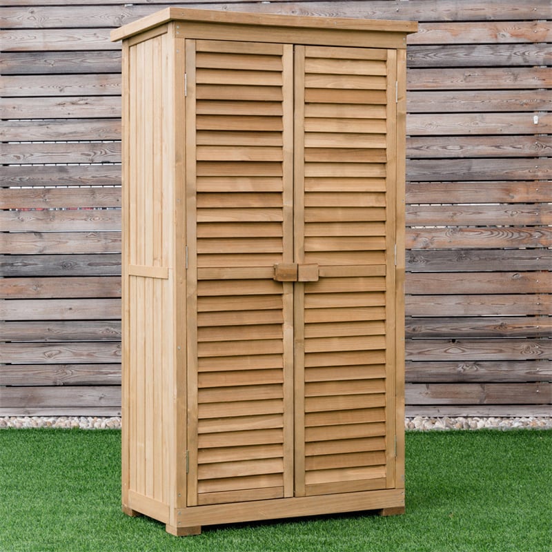 63" Wooden Outdoor Storage Shed, Garden Tool Cabinet Waterproof Portable Shed with Latch Detachable Shelves