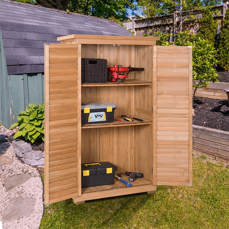 63" Wooden Outdoor Storage Shed, Garden Tool Cabinet Waterproof Portable Shed with Latch Detachable Shelves