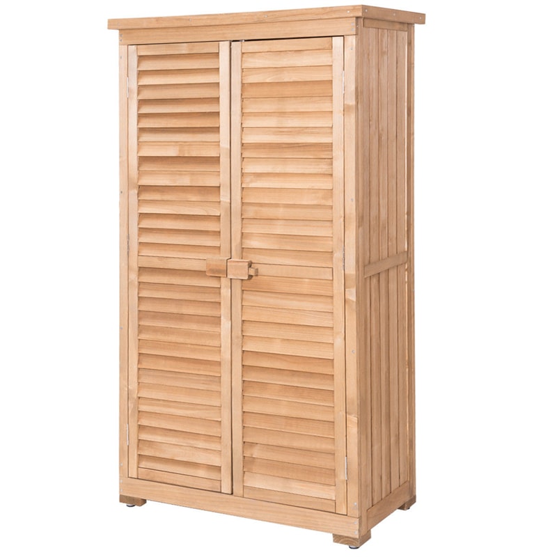 63" Wooden Outdoor Storage Shed, Garden Tool Cabinet Waterproof Portable Shed with Latch Detachable Shelves
