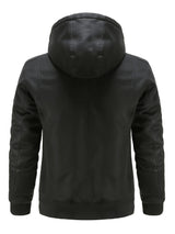 Men’s Hooded Leather Jacket – Quilted Lined Winter Casual Outerwear