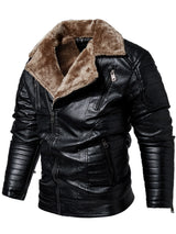 Men’s Youth Loose Leather Jacket – Fleece Lined Winter Motorcycle Coat