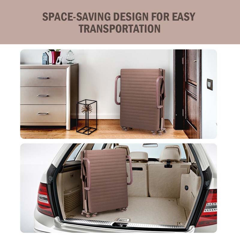 Folding Rollaway Bed with Mattress for Adult, Portable Guest Bed Frame with Adjustable 6 Position & Side Storage Pocket