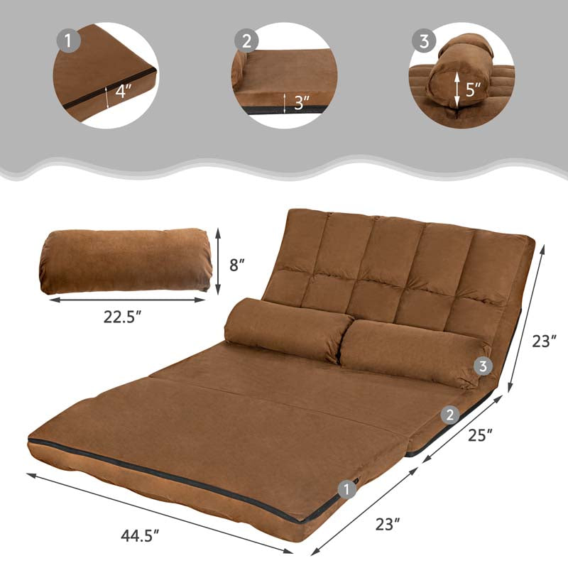 Floor Sofa 6-Position Adjustable, Foldable Lazy Sofa Sleeper Bed, Suede Cloth Cover, Floor Gaming Sofa Couch with 2 Pillows