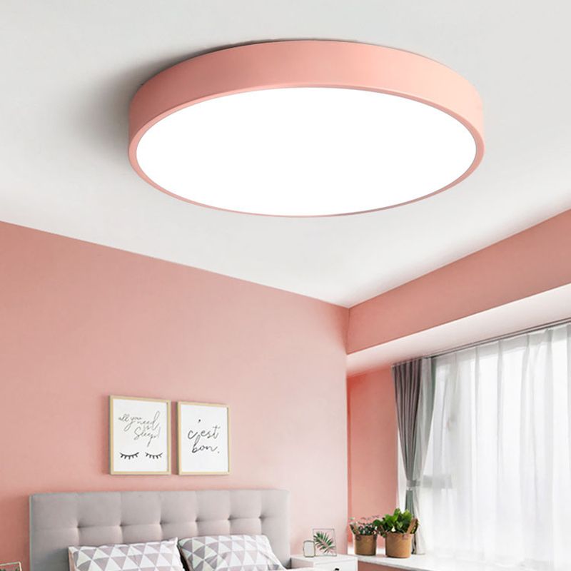 Modern Round LED Ceiling Lamp Pink Gray Metal Living Room
