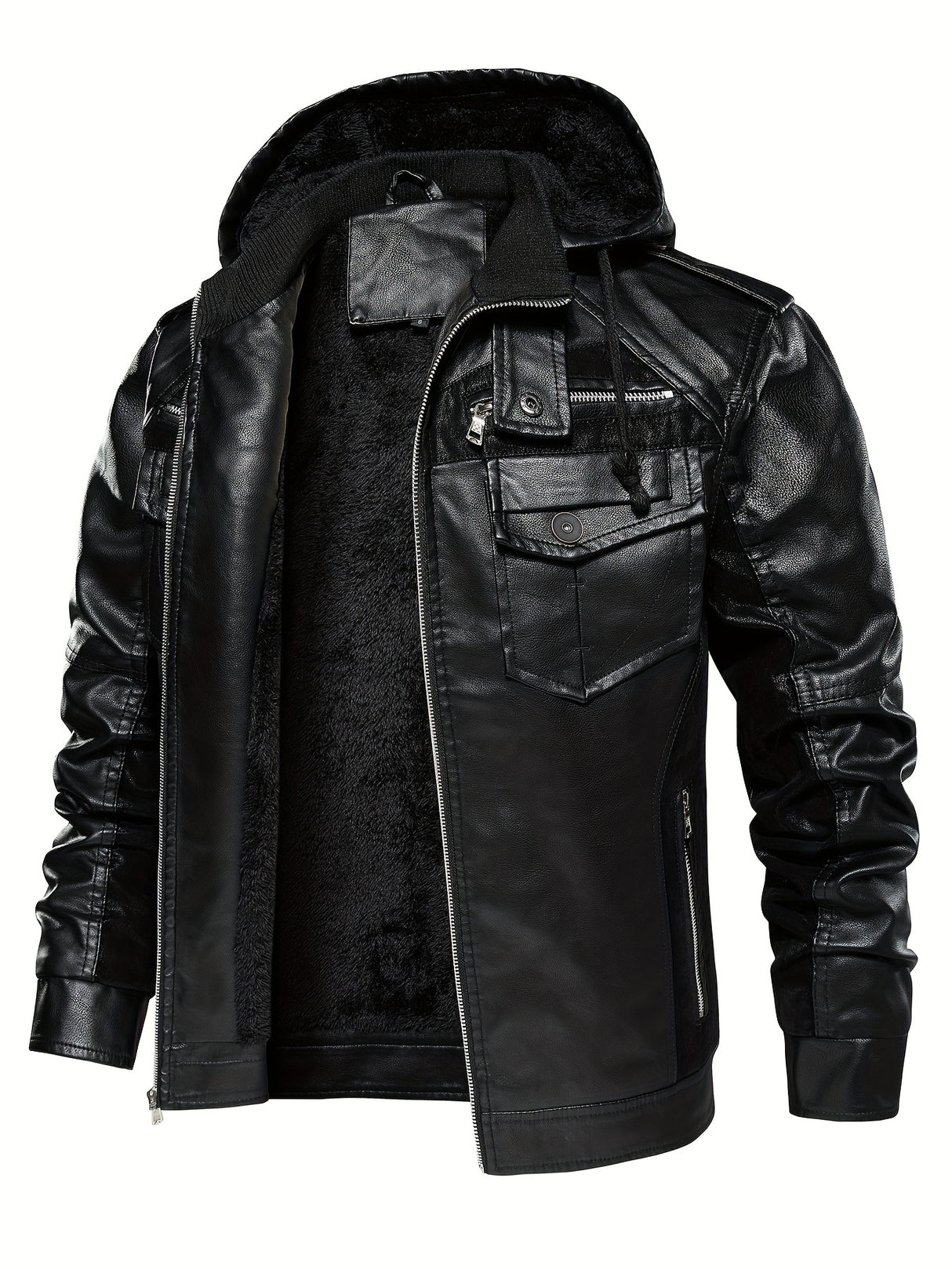 Men’s Windproof Leather Jacket with Fleece Lining – Warm Casual Outerwear