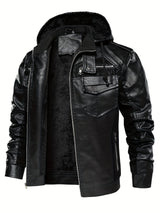 Men’s Windproof Leather Jacket with Fleece Lining – Warm Casual Outerwear