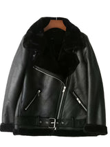 Women’s Creative Style Winter Motorcycle Jacket – Warm Fleece, Slim Fit