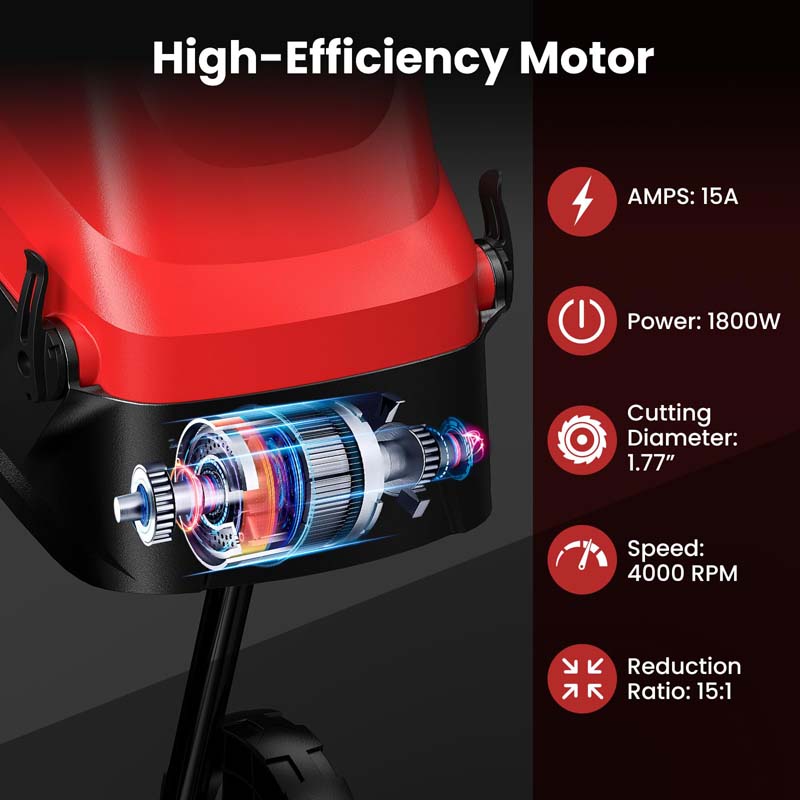 15-Amp Electric Wood Chipper and Shredder, Corded Leaf Mulcher with 15:1 Reduction, Safety Lock, 1.77" Cutting Diameter, Collection Bag & Wheels