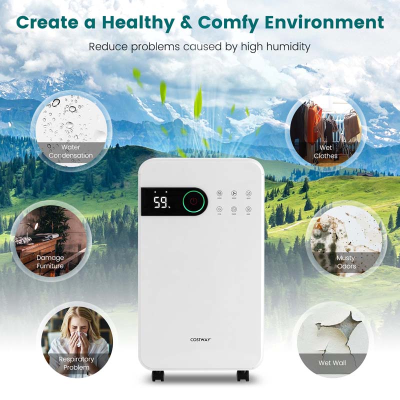 2500 Sq.Ft Dehumidifier for Basement, 32 Pints Dehumidifier with Auto Drain, Child Lock & Wheels, Sleep Mode, 3-Color LED Indicator & 24H Timer