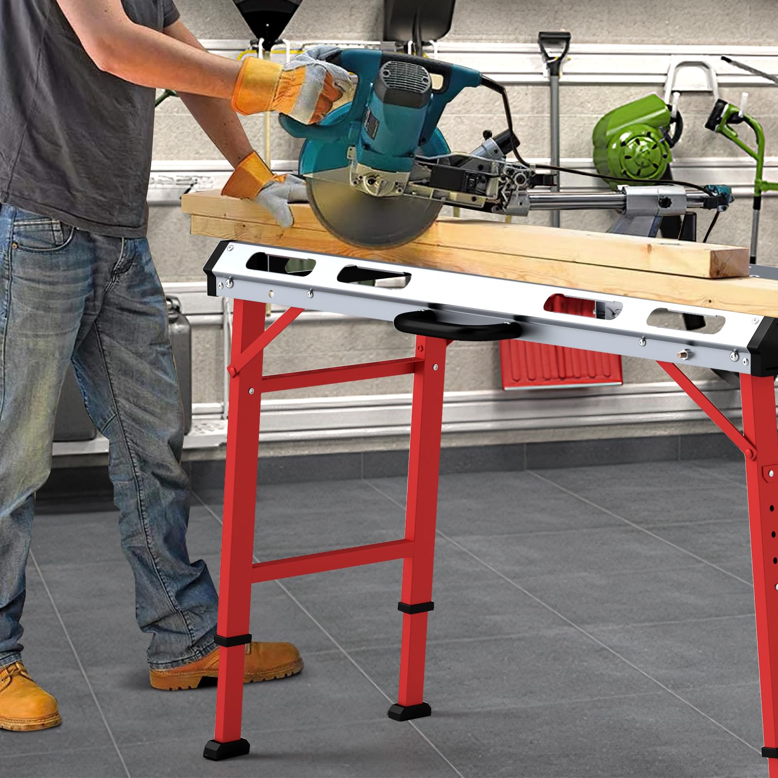 42" x 21" Portable Folding Welding Table, 1000 LBS Capacity Height Adjustable Weld Workbench with 2 Bar Clamps, 8 Tool Slots, Carrying Handle