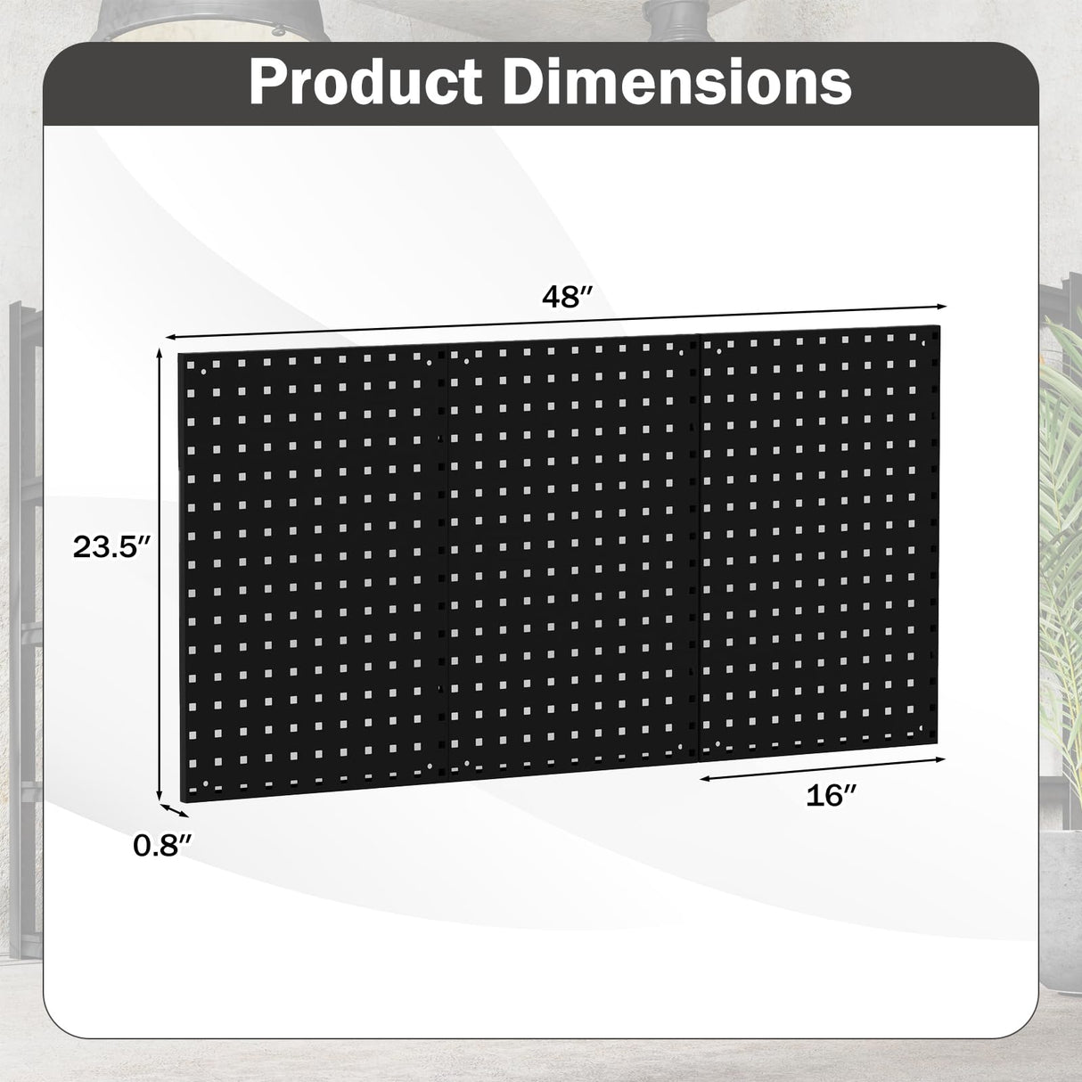 3 Pcs Metal Pegboard Panels w/25 Hooks, Storage Platform & Square Hole, Heavy Duty Pegboard Wall Organizer, Peg Board for Workshop Tool Storage